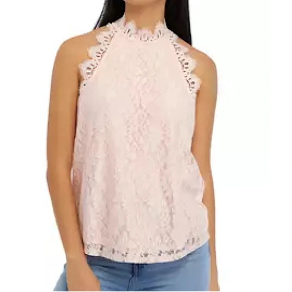Halter Mockneck Eyelash Lace Floral Sleeveless Lined Sz 3X Plus Thread & Clover - Picture 2 of 14